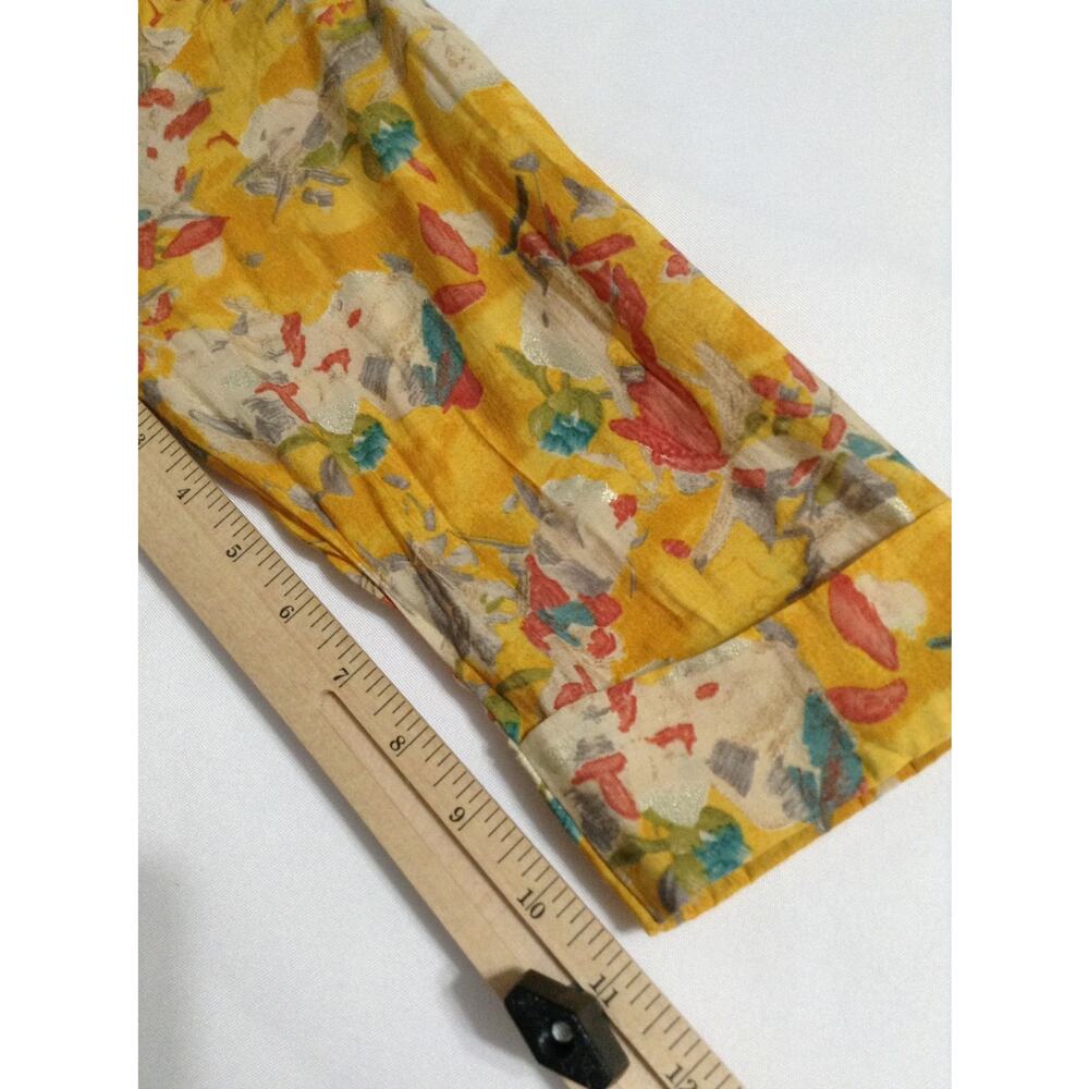 Libas Yellow Floral Tunic Top L Cotton Blend Kurti Kurta 3/4 Sleeve Indian Boho - Picture 7 of 8